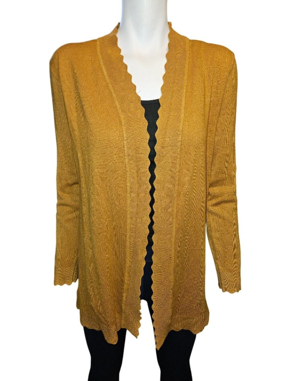 Evolution Golden Bronze Scalloped Edge Open Front Cardigan Womens S Petite